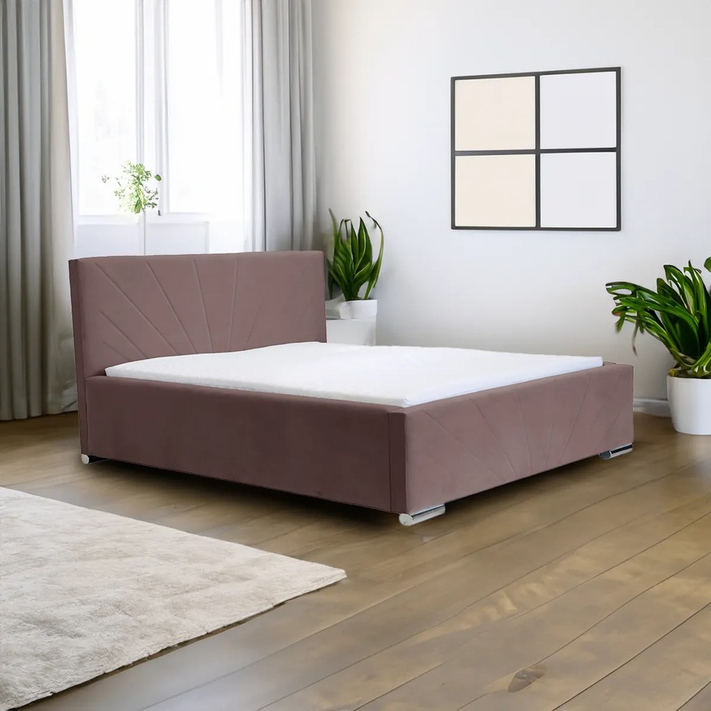 Čalúnená posteľ s úložným priestorom a matracom LEKS Růžový 140 x 200 cm