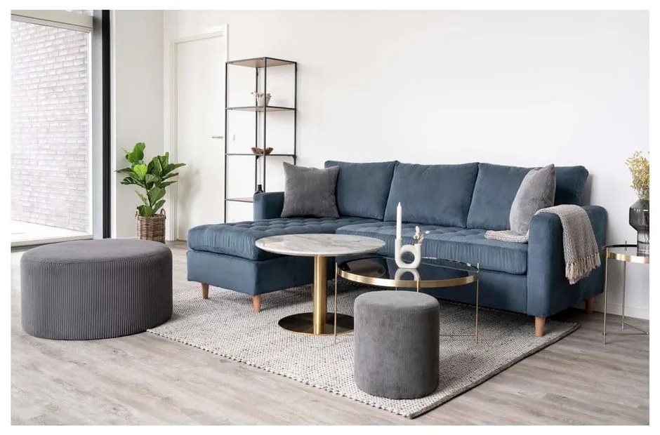 Okrúhly konferenčný stolík v bielo–zlatej farbe s doskou v dekore mramoru 70x70 cm Bolzano – House Nordic