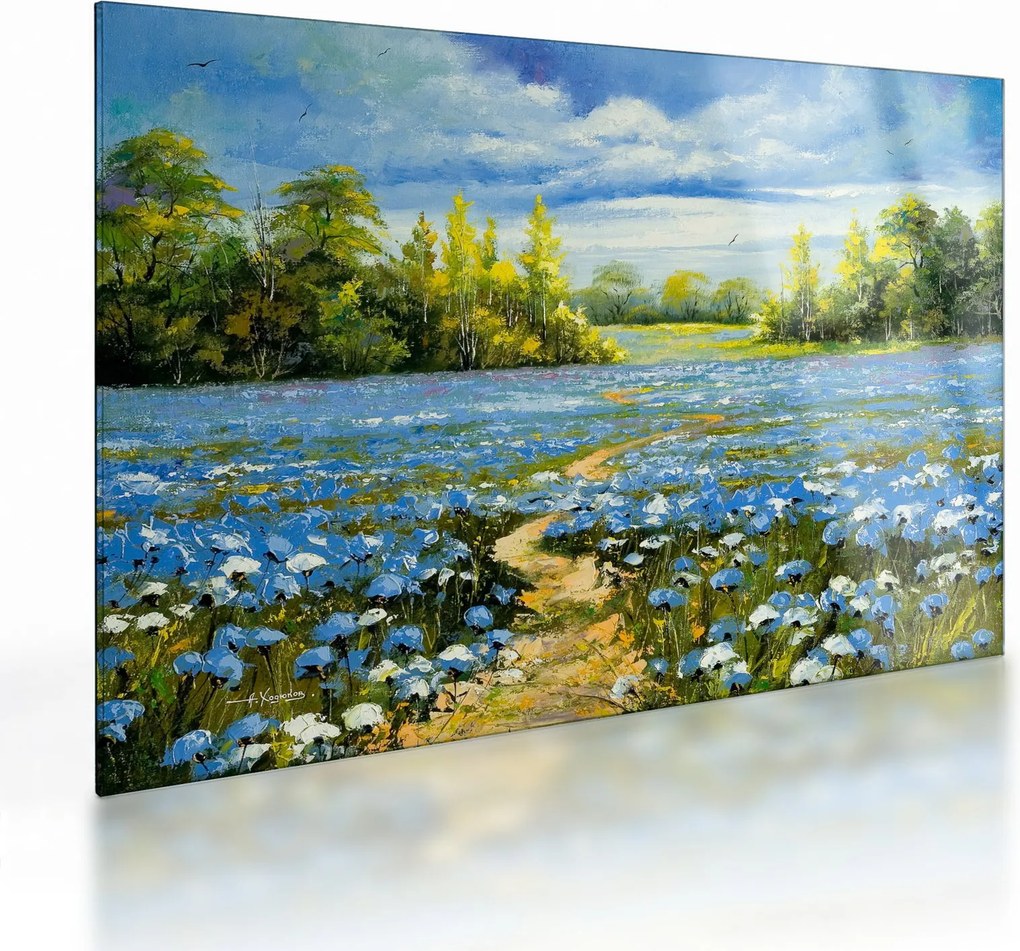 Sklenený obraz - Cestička v poli, olejomaľba (70x50 cm)