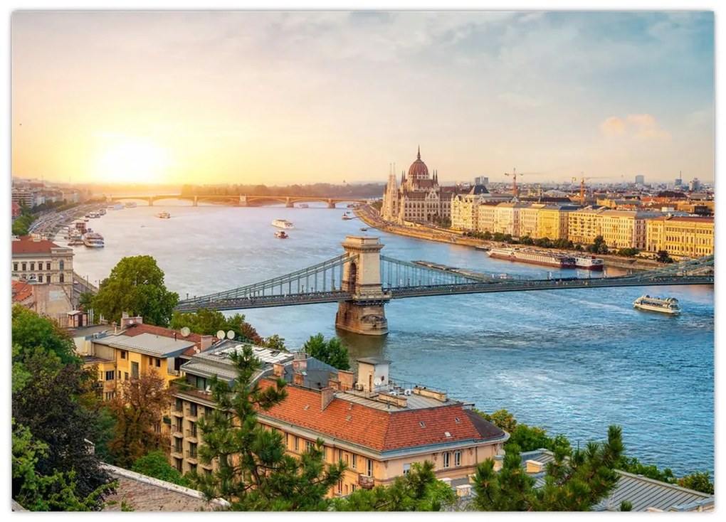 Sklenený obraz mesta Budapešť s riekou (70x50 cm)