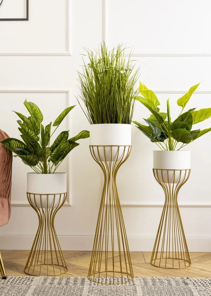 Kvetináč na stojane LOFT V 56 cm zlatý/biely