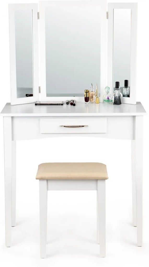 MODERNHOME Toaletní stolek se zrcadlem a stoličkou Lena bílý