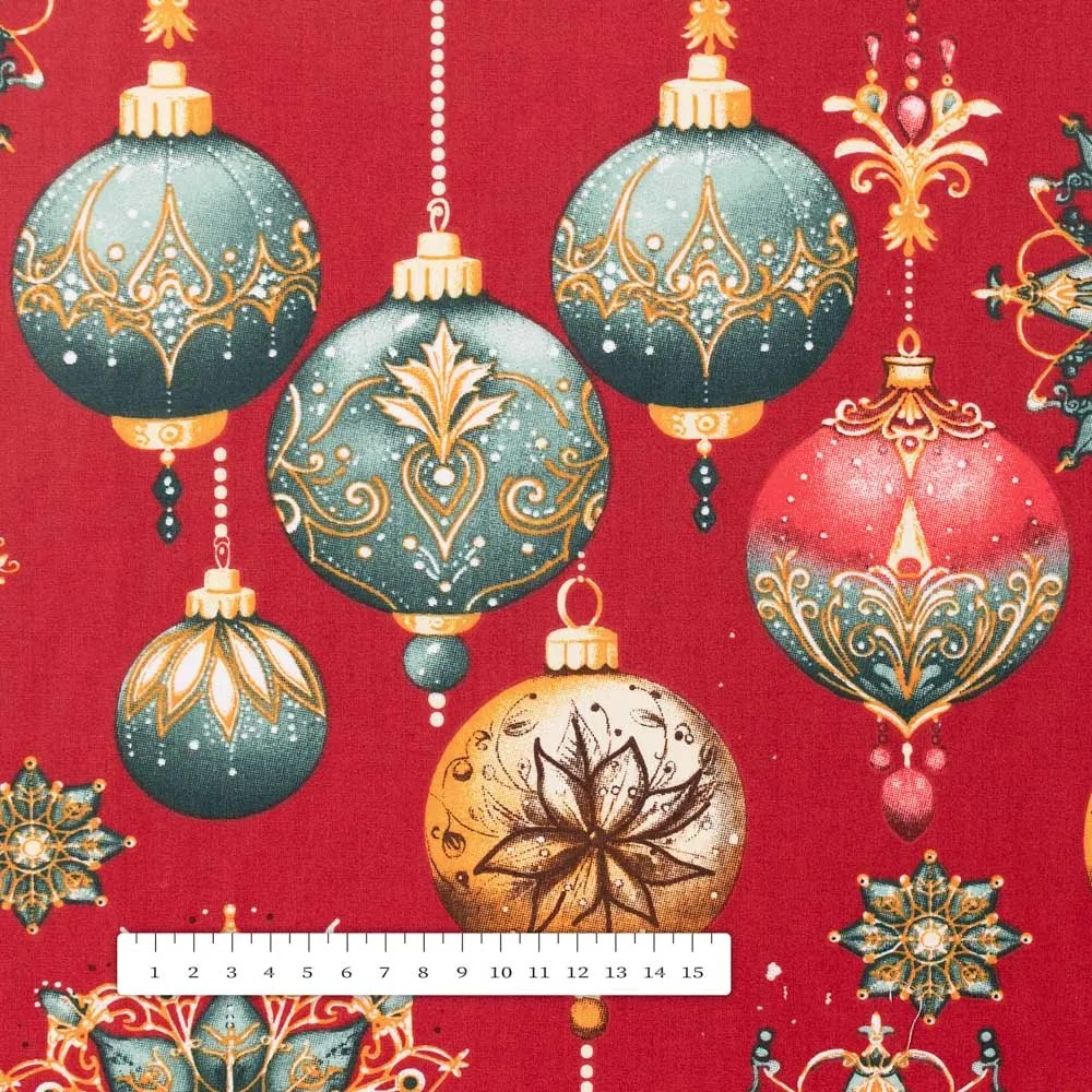 Biante Bavlnený behúň na stôl Sandra SA-528 Vianočné banky na červenom 20x120 cm