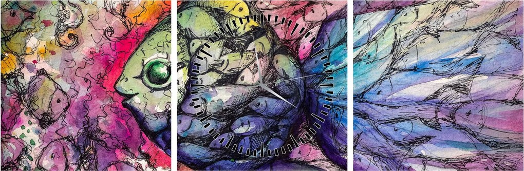 Obraz - Farebná rybička (s hodinami) (90x30 cm)