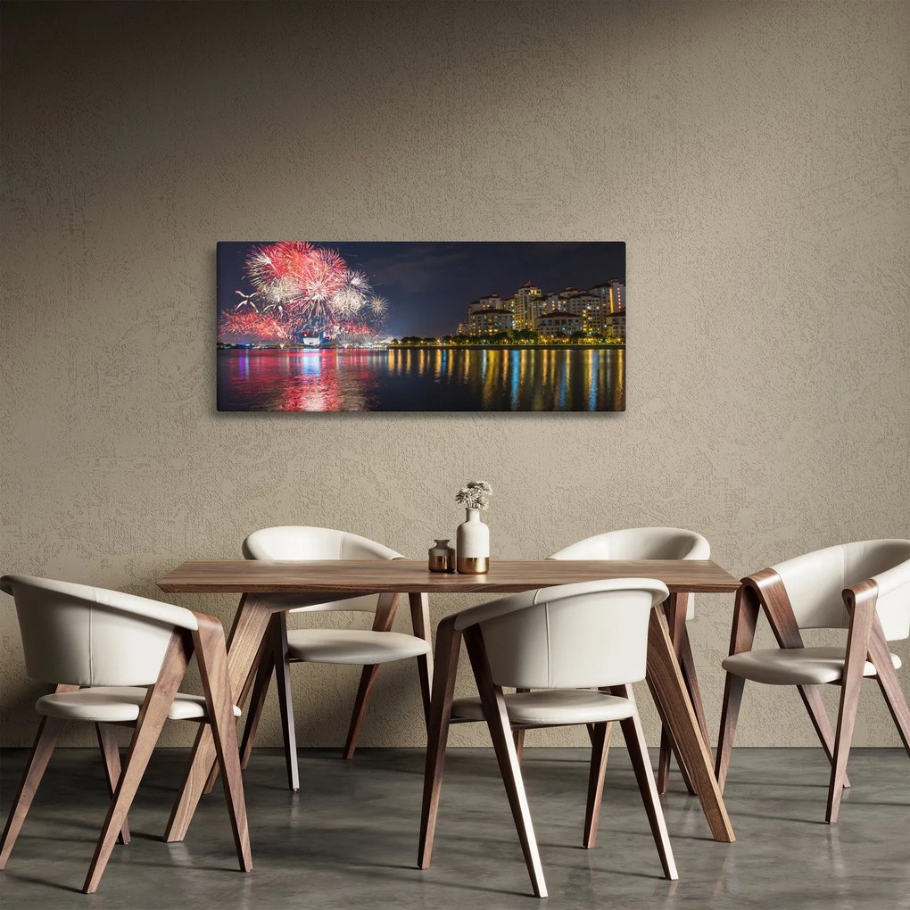 Obraz ohňostroja v Singapure (120x50 cm)