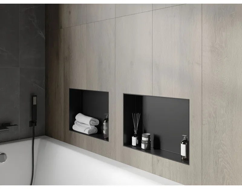 Mexen X-Wall-NR, polička na zapustenie pod obklad bez goliera 45 x 30 cm, čierna matná, 1971453010