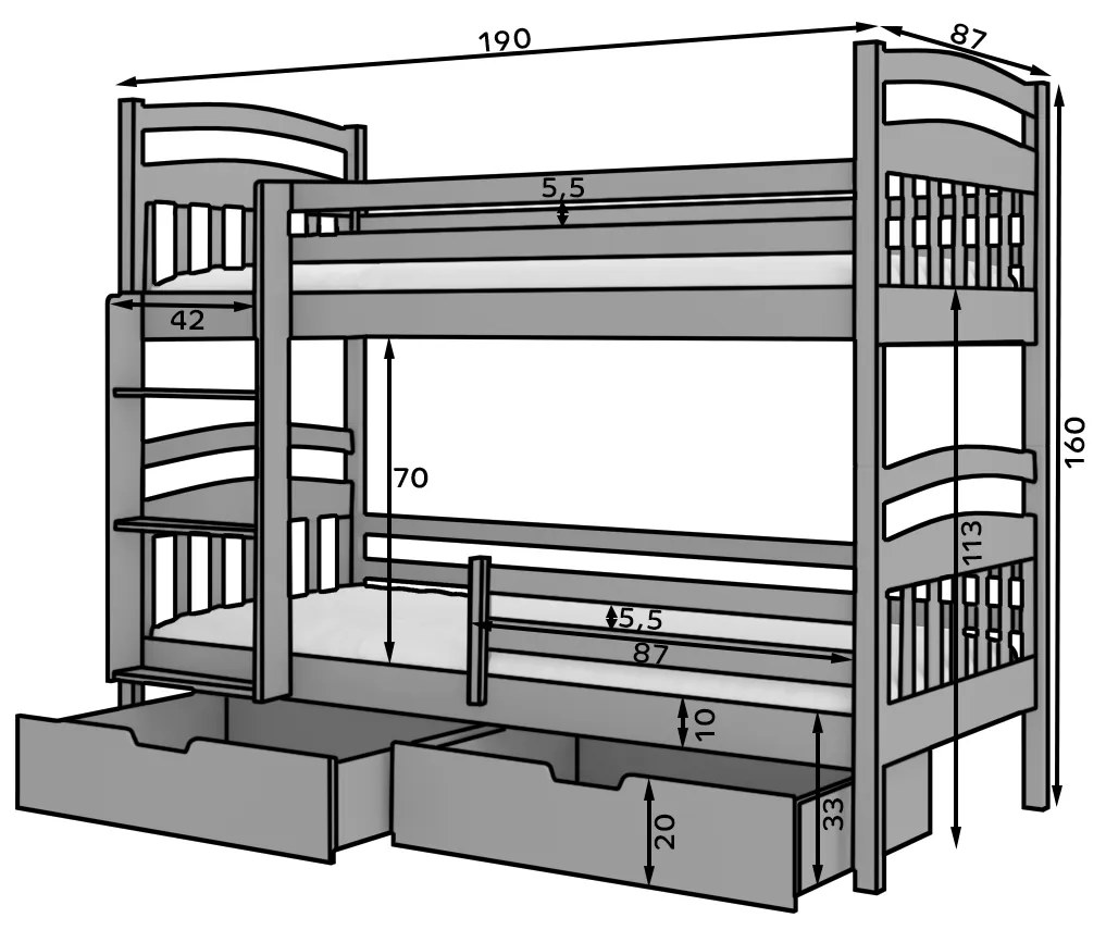 Poschodová detská posteľ 180x80 cm. Akcia -19%. Vlastná spoľahlivá doprava až k Vám domov. 1052253