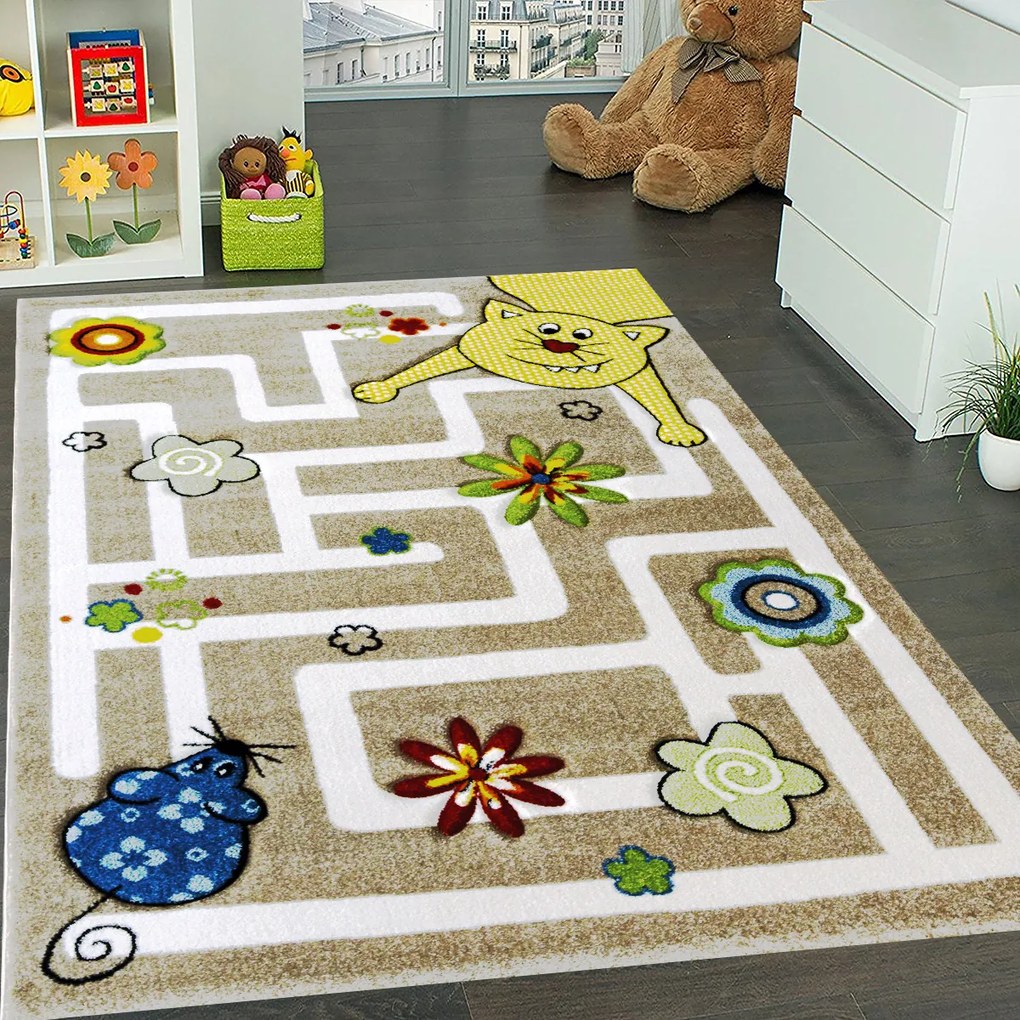 Detský koberec Smart Kids 22303 béžový – bludisko, obdĺžnik Rozmer: 140x190 cm