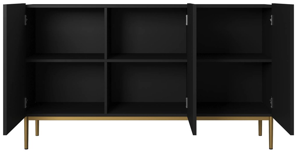 Komoda Nicole 150 cm - čierny mat / zlatá