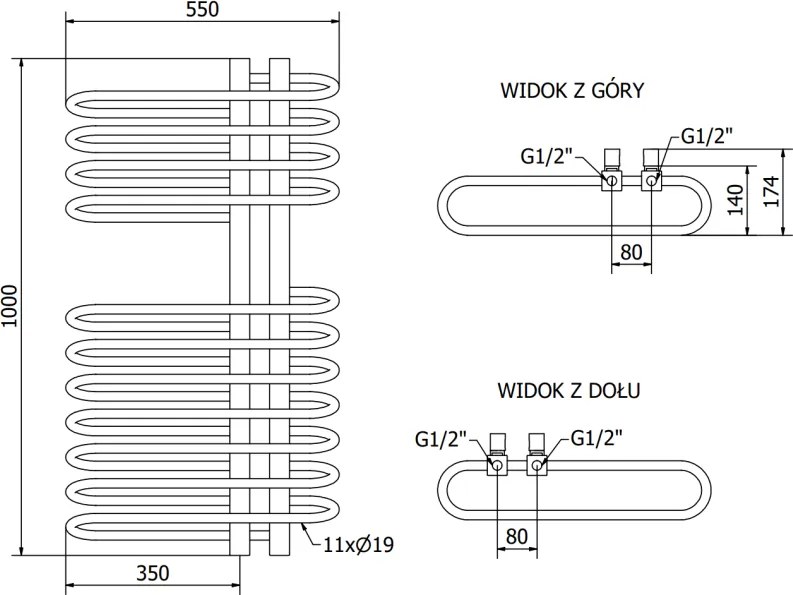 Mexen Ops vykurovacie teleso 1000 x 550 mm, 517 W, čierna, W122-1000-550-00-70