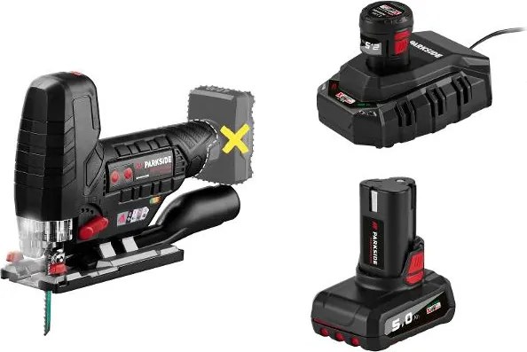 Parkside Performance® Aku priamočiara píla Ppstka 12 A1 + Akumulátor 12 V/2,5 Ah/5 Ah, 2 kusy + Nabíjačka 6 A Plgk 12 6.0 B1 (800012261)