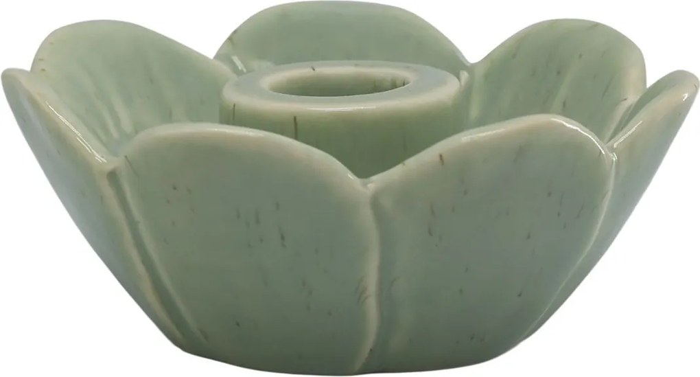 Zelený keramický svietnik v tvare kvetu Massy - Ø 10*4 cm
