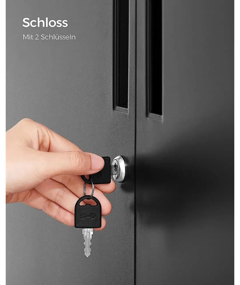 SONGMICS Oceľová kartotéka s 2 uzamykateľnými dvierkami – OMC013 Farba: čierna