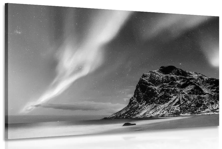 Obraz polárna žiara v Nórsku v čiernobielom prevedení Varianta: 120x80