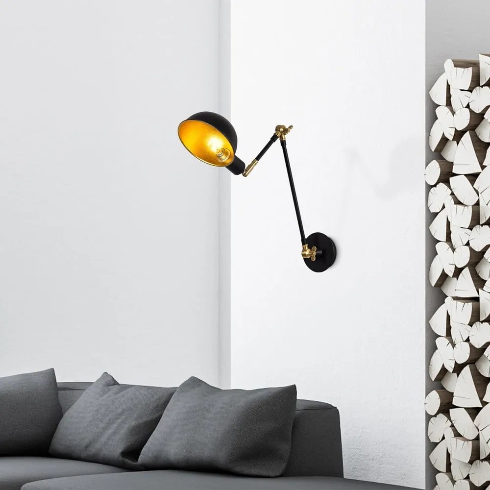 Nástenné svietidlo v čiernej a zlatej farbe ø 15 cm Sivani – Opviq lights