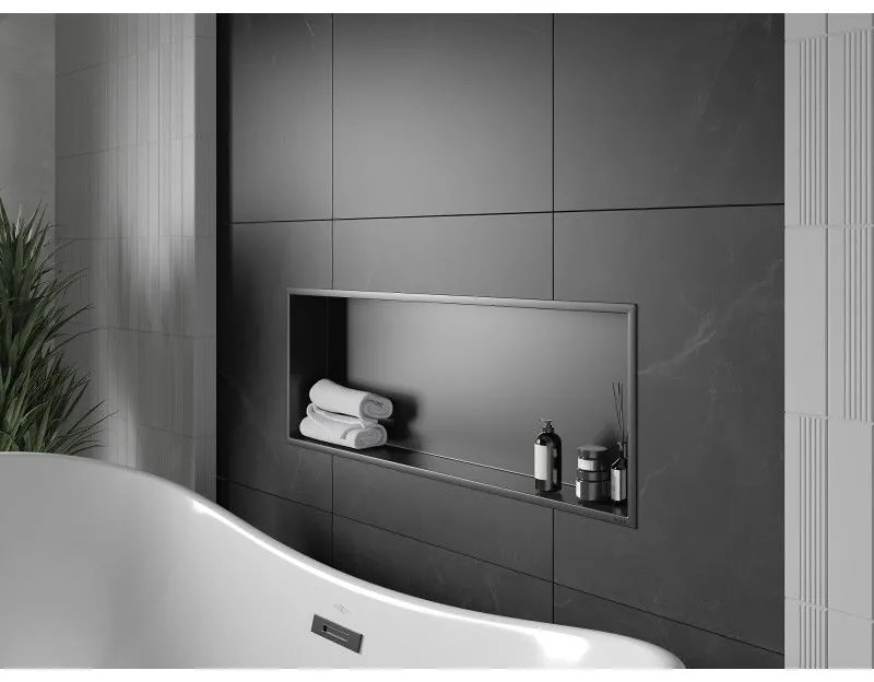 Mexen X-Wall-R, polička na zapustenie na obklad s golierom 90 x 30 cm, čierna matná, 1970903010