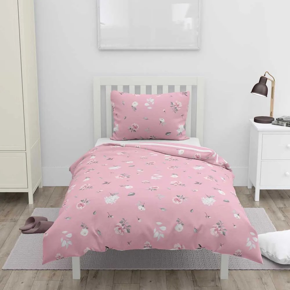 HOME ELEMENTS Bavlnené obliečky na jednolôžko, obojstranné, Kvetiny, ružové
