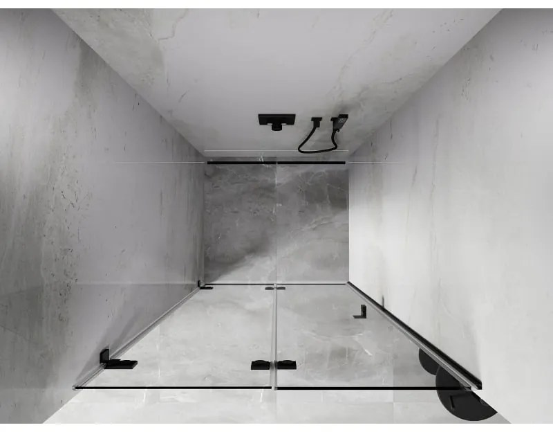 Mexen, Mexen Lunar-F skladacie ľavé sprchové dvere 80 cm, priehľadné, čierne - 836-080-000-70-00-L