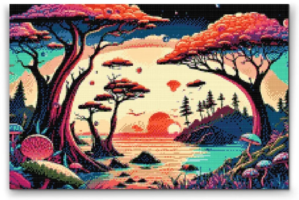 Gario Diamantové maľovanie Les plný húb Rozmery: 120 x 80 cm, Rámovanie: S vnútorným rámom, Diamanty: Okrúhle