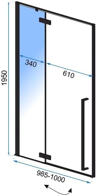 Rea Fargo Black, 1-krídlové sprchové dvere 100 x 195 cm, 6mm číre sklo, čierny profil, REA-K6330