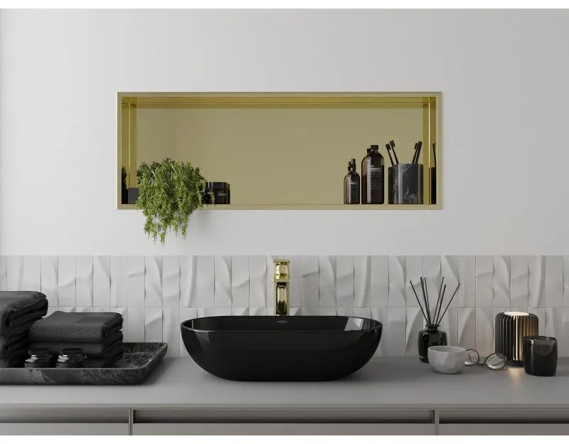 Mexen X-Wall-R, polička na zapustenie na obklad s golierom 90 x 30 cm, zlatá lesklá, 1950903010