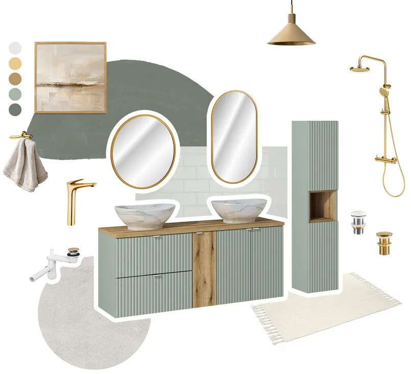 Závesná skrinka Línia Rákosovo Zelený Tanec so zápustným umývadlom 60 cm zelená/biela