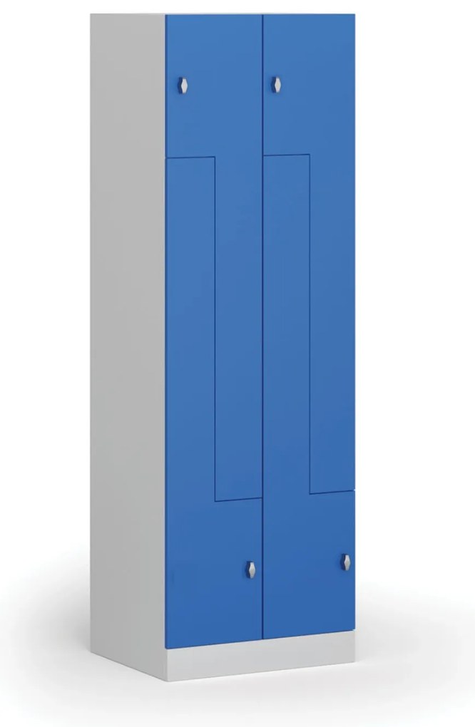 Kovová šatníková skrinka S1 Z, 4 oddiely, 1850 x 600 x 500 mm, demont, otočný zámok, modré dvere