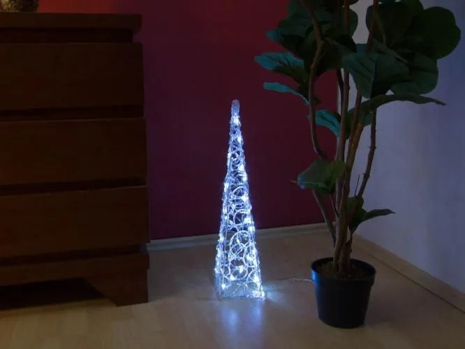 Nexos 194 Vianočná dekorácia - Akrylový kužeľ - 60 cm, studeno biely na batérie