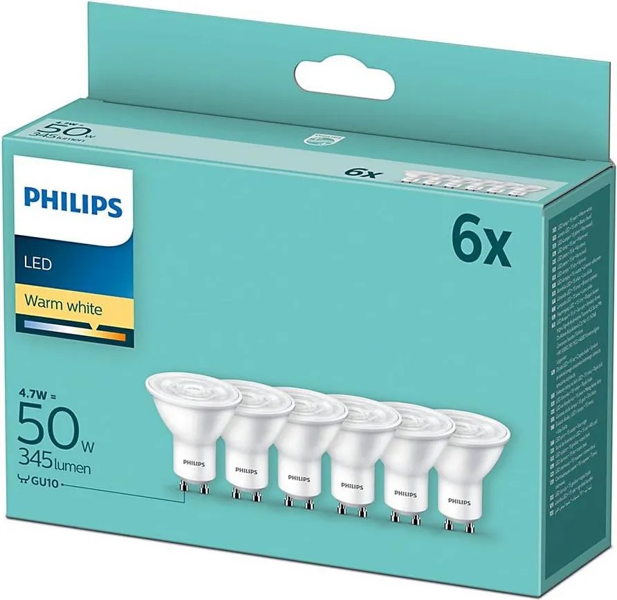 SADA 6x LED Žiarovka Philips GU10/4,7W/230V 2700K