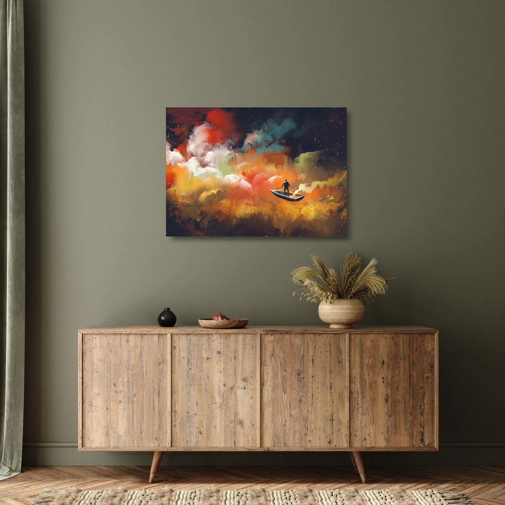 Sklenený obraz - Muž plaviace vesmírom (70x50 cm)