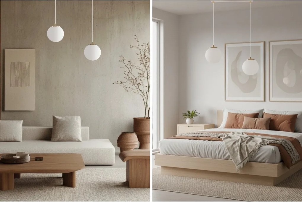 Závesné svietidlo Florence, 2x biele sklenené tienidlo, g/be