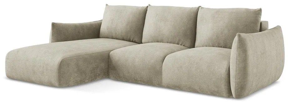 Béžová ženilková rozkladacia rohová pohovka (ľavý roh/s leňoškou) Leila – Makamii