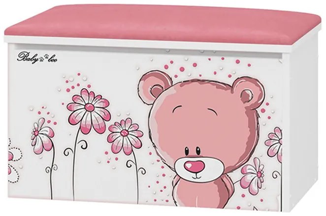 Raj posteli Box na hračky -  Ružový macko biela
