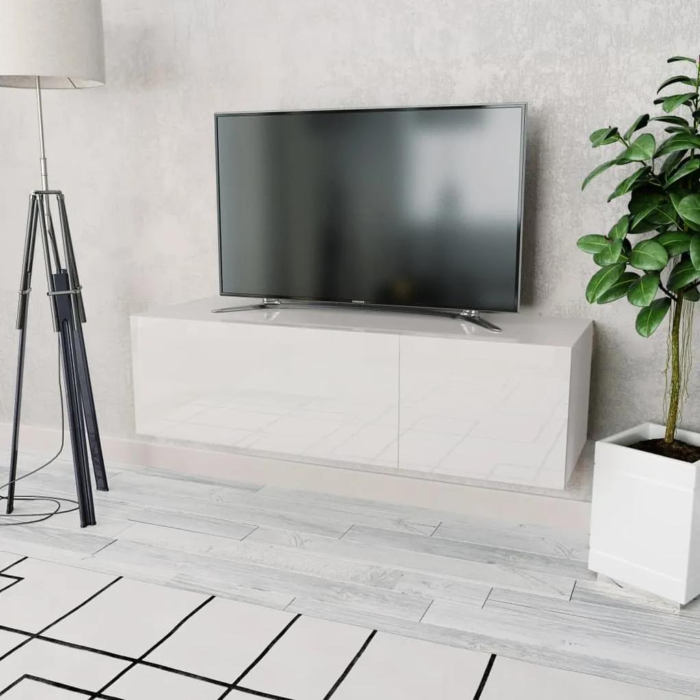vidaXL Skrinka pod TV, drevotrieska 120x40x34 cm, vysoký lesk, biela