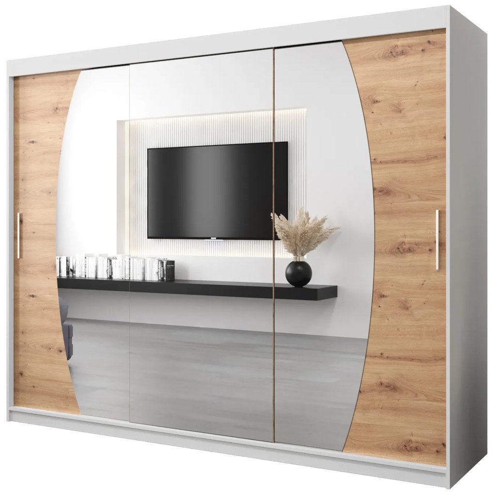 Šatníková skriňa 250 cm Eclipse (biela matná + dub artisan). Akcia -19%. Vlastná spoľahlivá doprava až k Vám domov. 1063443