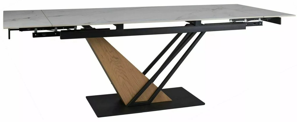 Rozkladací jedálenský stôl Genesis 160/220 cm biely mramor/dub prírodný