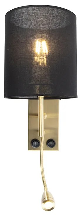 Art Deco nástenná lampa čierna s čiernym bavlneným tienidlom - Stacca