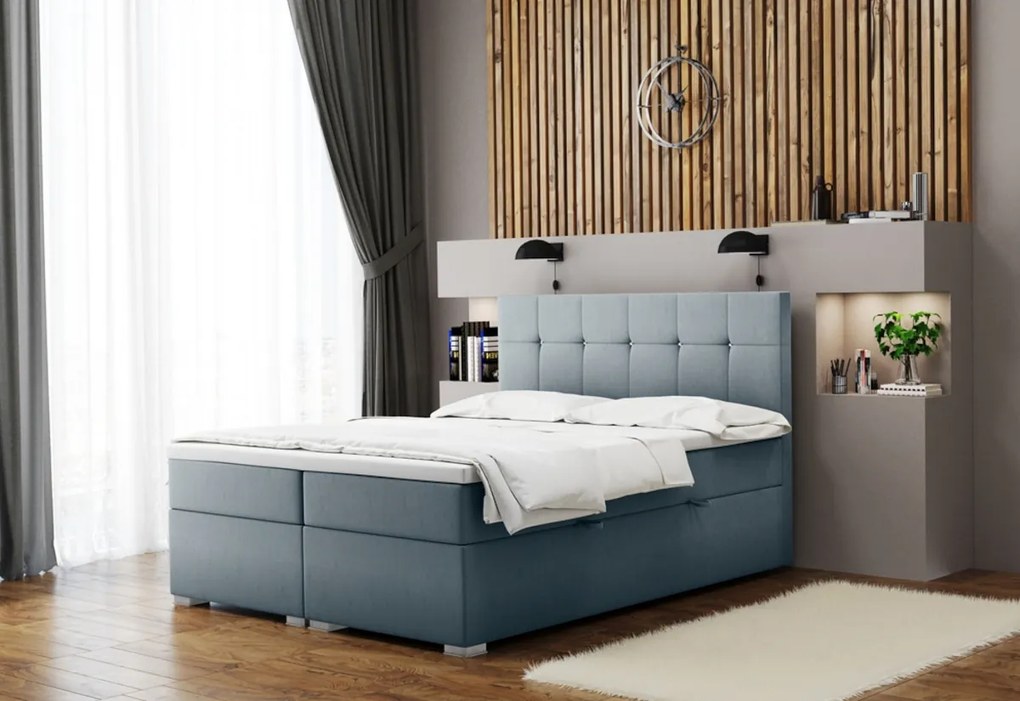 Čalúnená posteľ boxspring LINDT + topper, 140x200, matt velvet 83