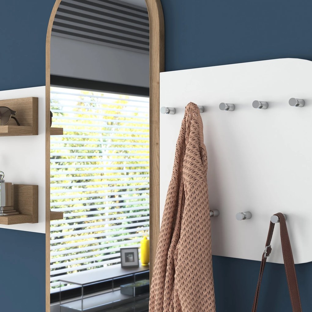 Predsieňová zostava Pixie 3 (Biela + Orech) (so zrkadlom). Akcia -19%. Vlastná spoľahlivá doprava až k Vám domov. 1073322