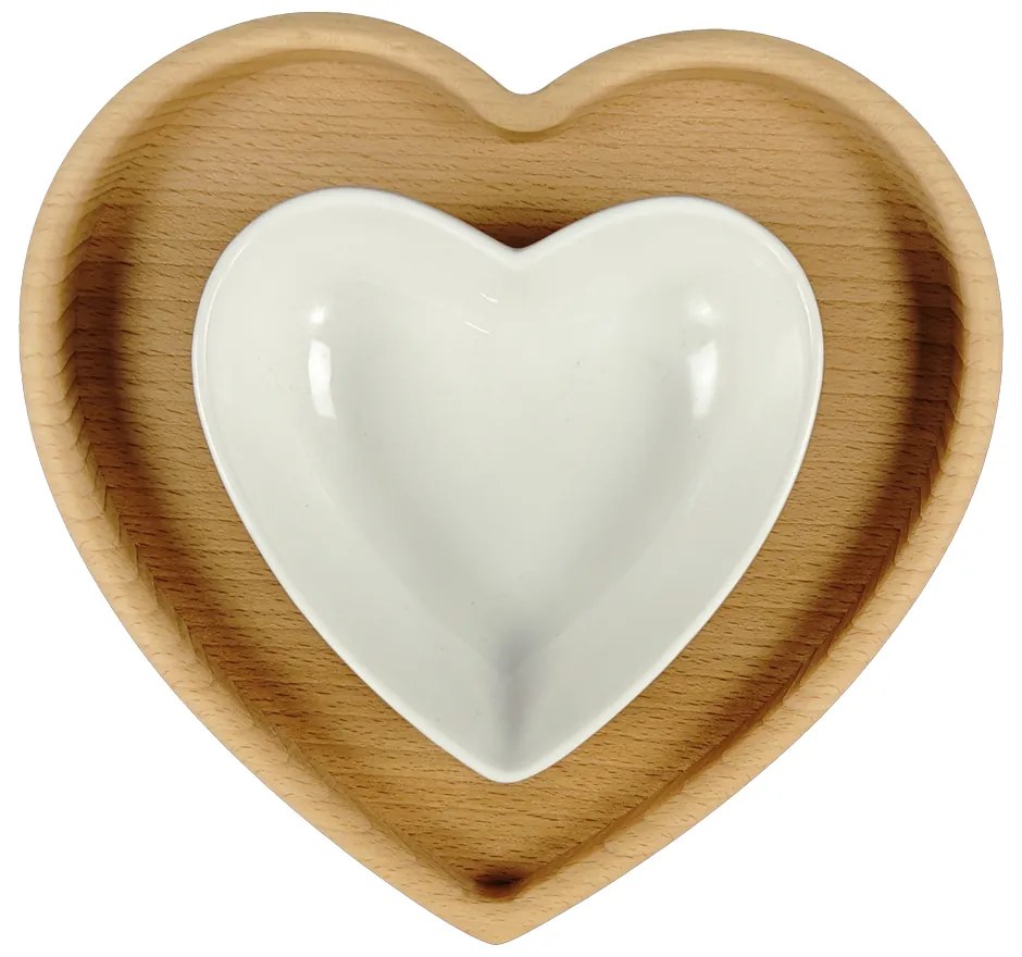 AMADEA Drevená miska srdiečko s mištičkou, masívne drevo, 20 cm