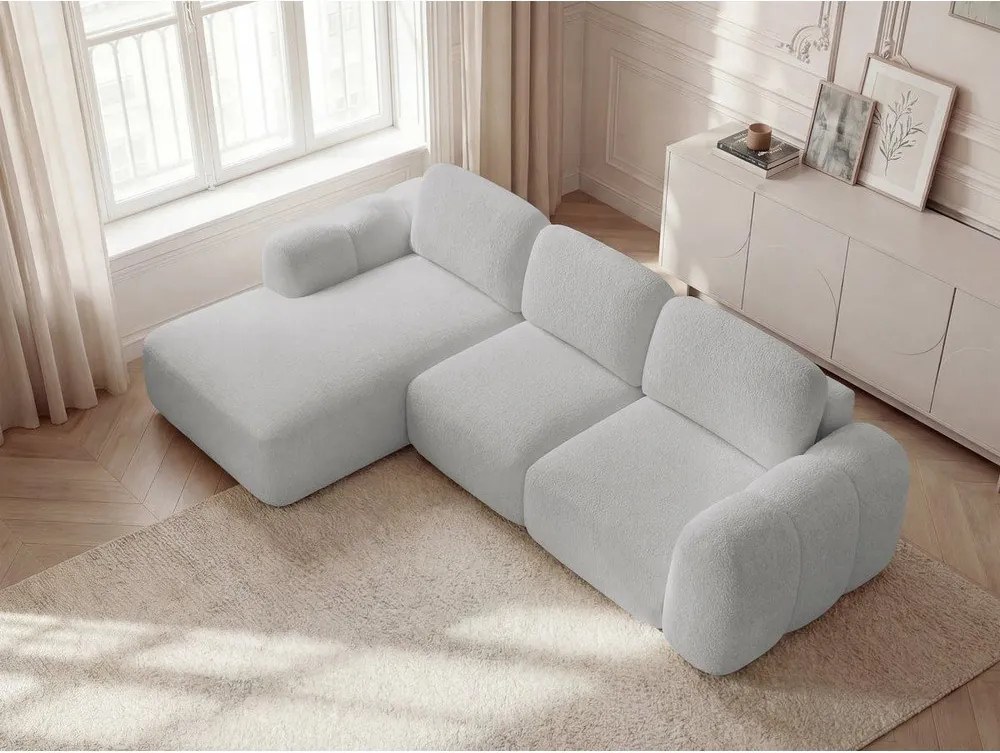 Svetlosivá rozkladacia/s úložným priestorom rohová pohovka z textílie buklé (ľavý roh/s leňoškou) Montaigne – Bobochic Paris