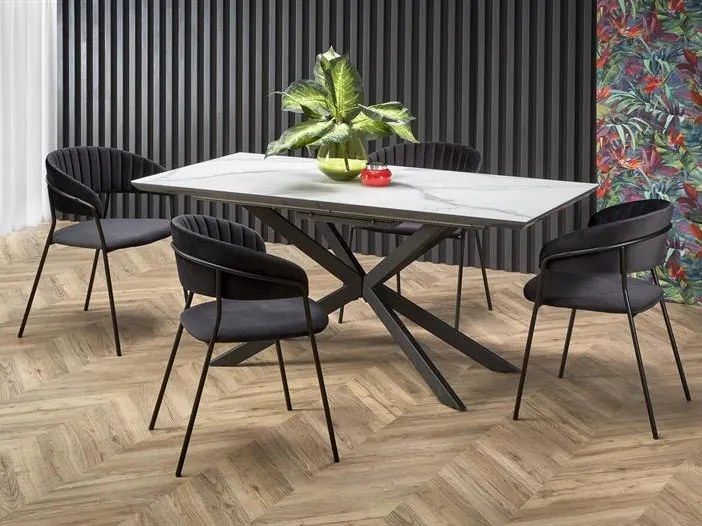 Rozkladací jedálenský stôl 160-200 cm Delma (mramor biely + čierna + sivá) (pre 6 8 osôb). Akcia -14%. Vlastná spoľahlivá doprava až k Vám domov. 1048919
