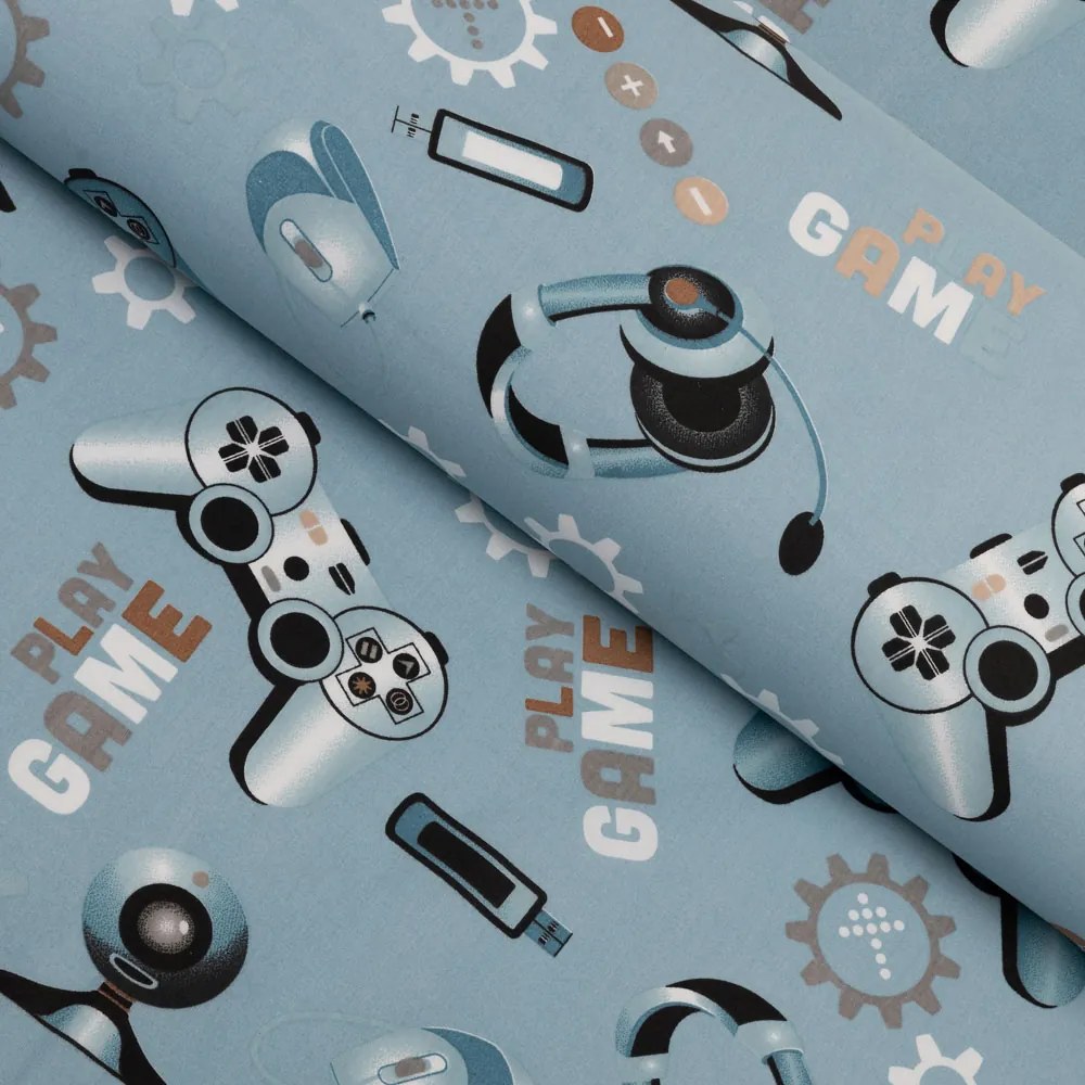 Biante Detský bavlnený behúň na stôl Sandra SA-588 Play Game na modrom 35x180 cm