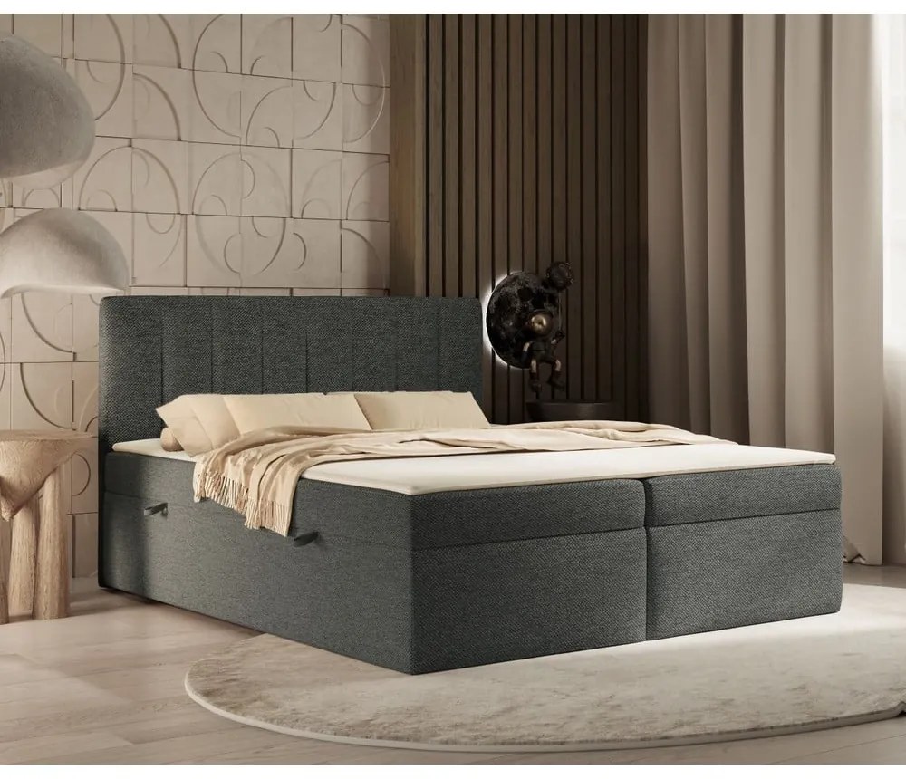 Tmavosivá boxspring posteľ s úložným priestorom 180x200 cm Novento – Maison de Rêve