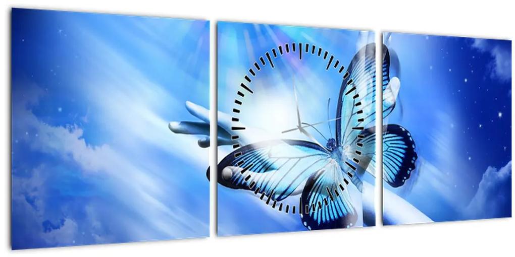 Obraz - Motýľ, symbol nádeje (s hodinami) (90x30 cm)