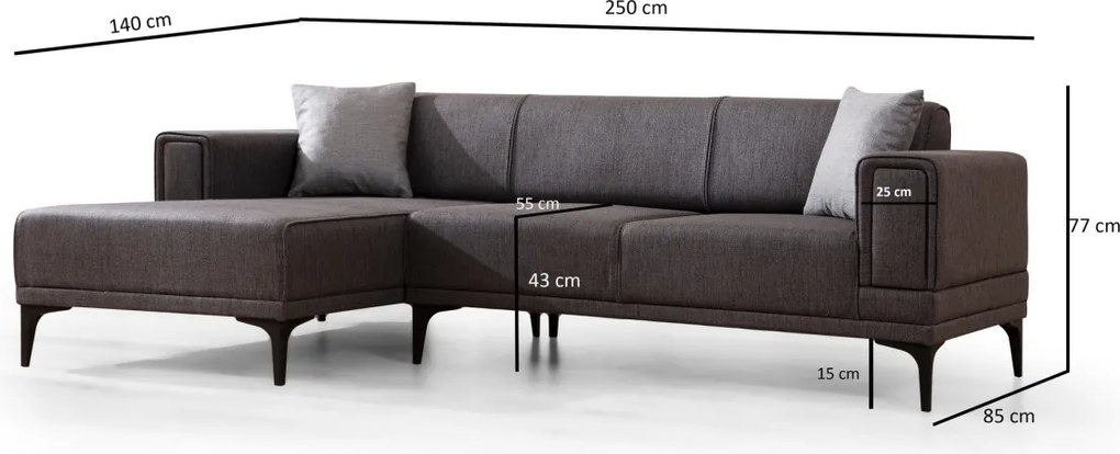 Rohová sedacia súprava Horizon 250 cm tmavosivá ľavá
