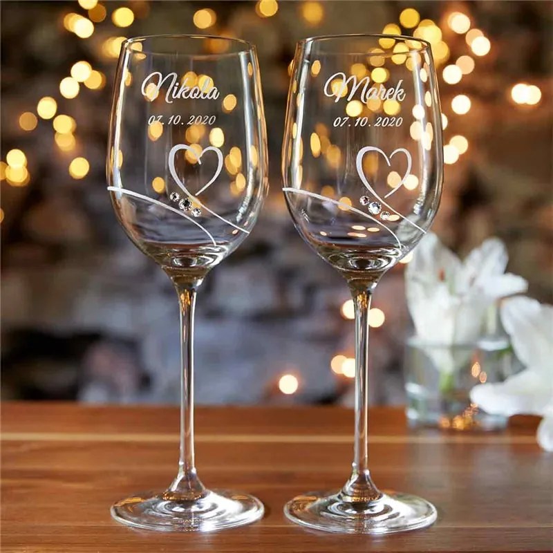 Dekorant Svadobné poháre na červené víno Romance simple s kamienkami Swarovski 330ml 2KS