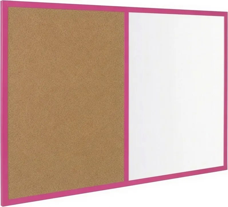 Toptabule.sk  Kombinovaná tabuľa biela v ružovom drevenom ráme COLOR 90x60 cm