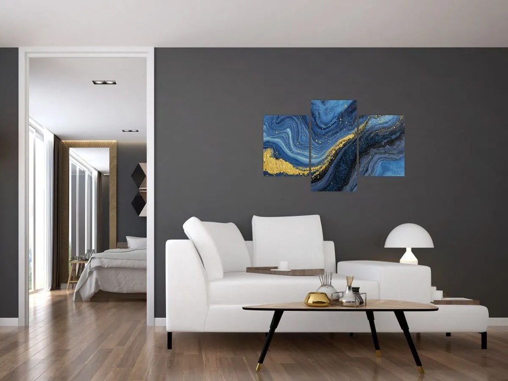 Obraz - Modro-zlatá abstrakcia (90x60 cm)