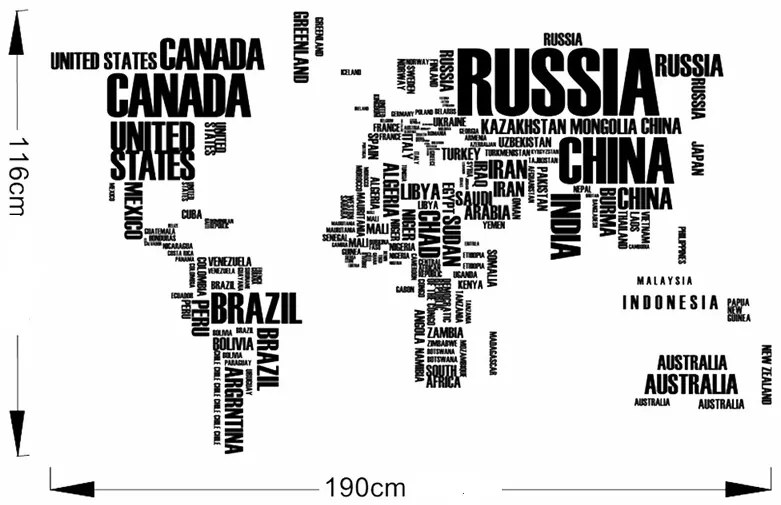 Veselá Stena Samolepka na stenu na stenu Mapa sveta Veľkosť: 190 X 116 cm